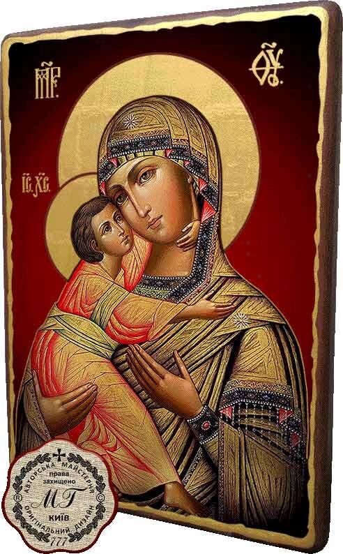Дерев'яна ікона Божа Матір Володимирська 15x20 см від компанії Іконна лавка - фото 1