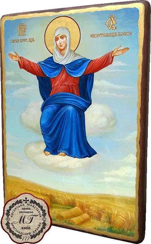 Дерев'яна ікона "Образ Пресвятої Богородиці Спорителька хлібів" 15x20 см від компанії Іконна лавка - фото 1