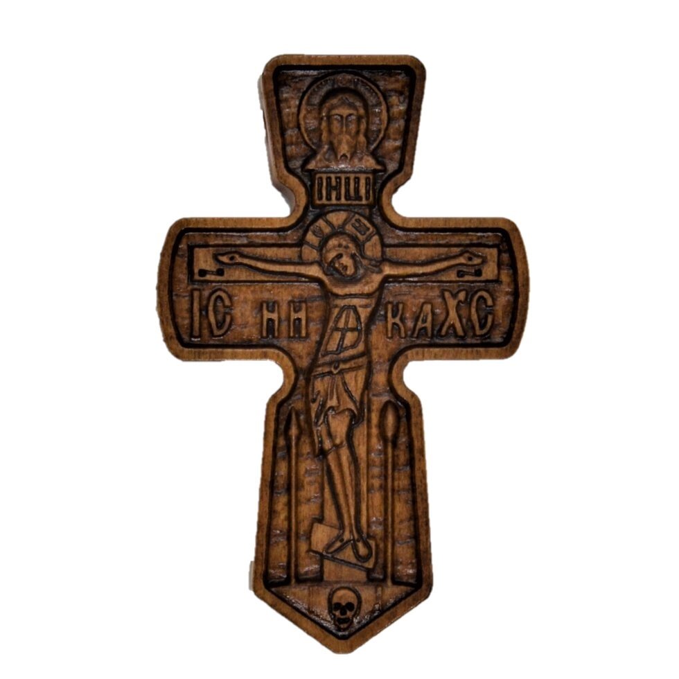 Дерев'яний хрест з розп'яттям і образом Богородиці "Невипивана Чаша" від компанії Іконна лавка - фото 1