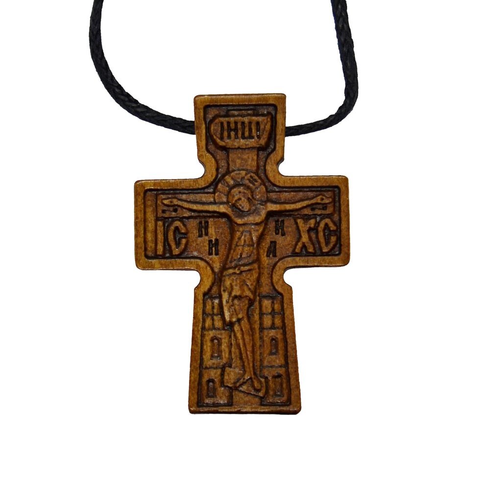 Дерев'яний хрест з розп'яттям і образом Богородиці "Покрова" від компанії Іконна лавка - фото 1