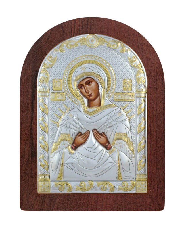 Грецька ікона "Божа Матір Семистрільна" 57х75мм від компанії Іконна лавка - фото 1