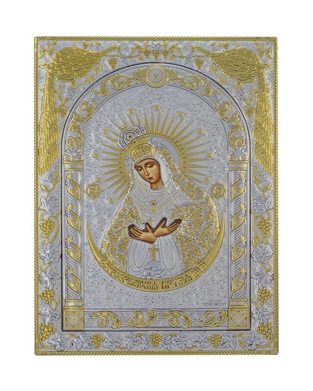Греческая икона прямоугольная "Богородица Остробрамская" 120х160мм від компанії Іконна лавка - фото 1