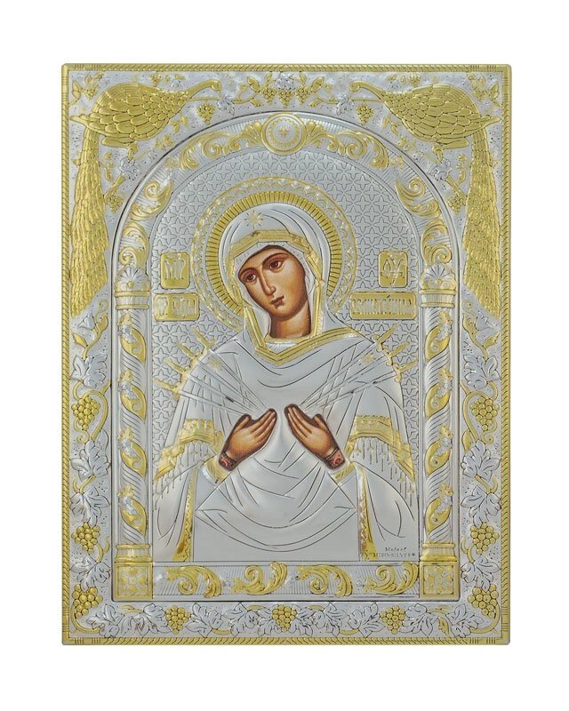 Греческая икона прямоугольная "Богородица Семистрельная" 120х160мм від компанії Іконна лавка - фото 1