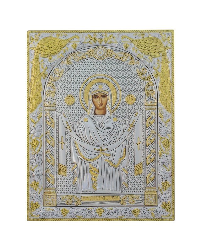 Грецька ікона прямокутна "Покров Пресвятої Богородиці" від компанії Іконна лавка - фото 1