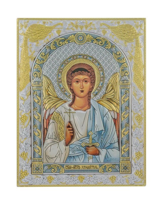Греческая икона прямоугольная с эмалью "Ангел Хранитель" 120х160мм від компанії Іконна лавка - фото 1