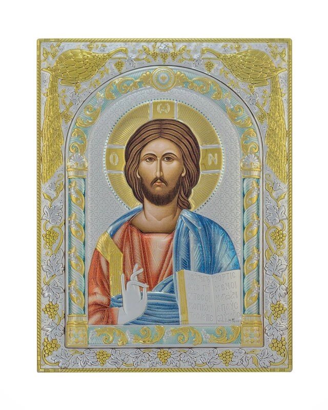 Грецька ікона прямокутна з емаллю "Спаситель" 120х160мм від компанії Іконна лавка - фото 1