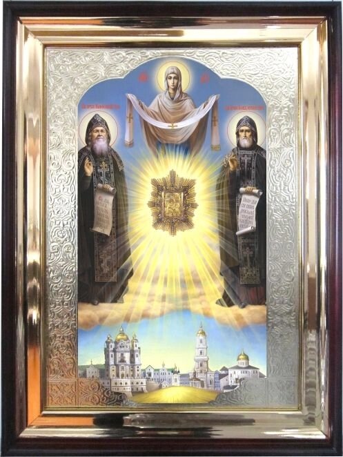 Храмова ікона Богородиця Покрова з Іовом 56х46 см від компанії Іконна лавка - фото 1