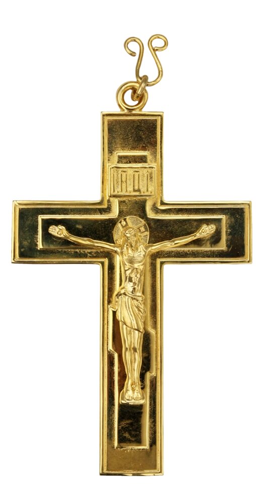Хрест для священика латунний позолочений з литьовим розп'яттям від компанії Іконна лавка - фото 1
