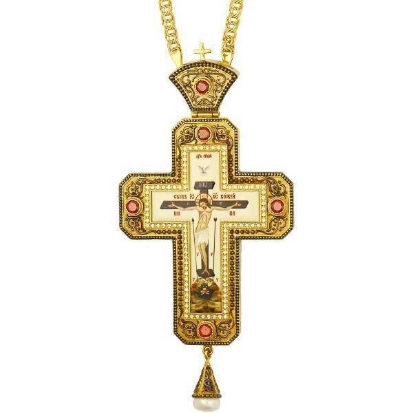 Хрест для священика латунний у позолоті з ланцюгом 2.7.0201лп від компанії Іконна лавка - фото 1