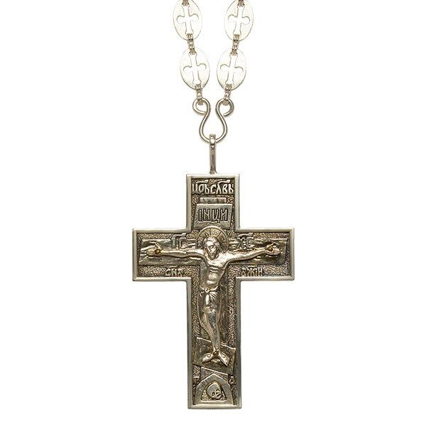 Хрест для священика латунний з ланцюгом 2.7.0223л в срібленні від компанії Іконна лавка - фото 1