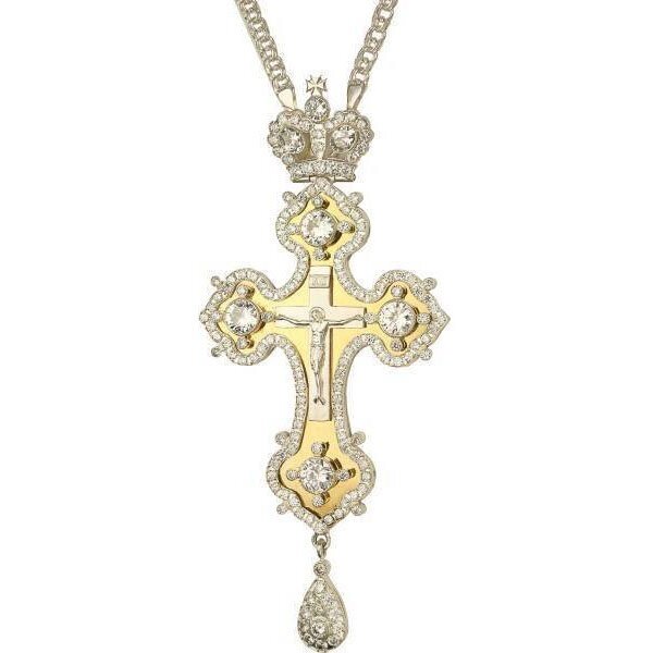Хрест для священика латунний з позолотою і ланцюгом 2.7.0201л від компанії Іконна лавка - фото 1