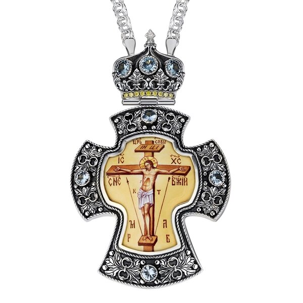 Хрест для священика з латуні в срібленні з ланцюгом 2.7.0201л від компанії Іконна лавка - фото 1