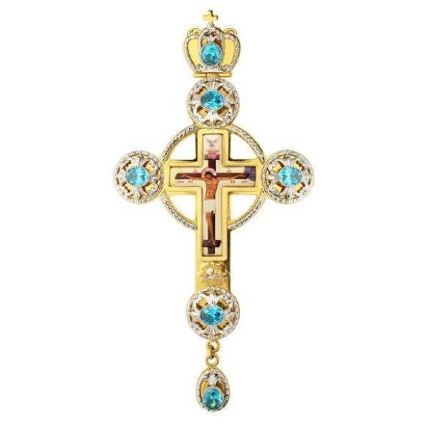 Хрест для священнослужителя латунний із вставками позолочений із латунним принтом від компанії Іконна лавка - фото 1