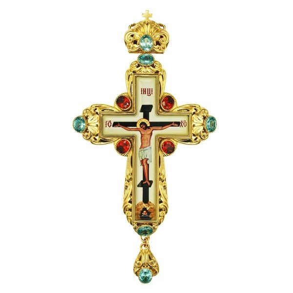 Хрест для священнослужителя латунний із вставками позолочений з принтом від компанії Іконна лавка - фото 1