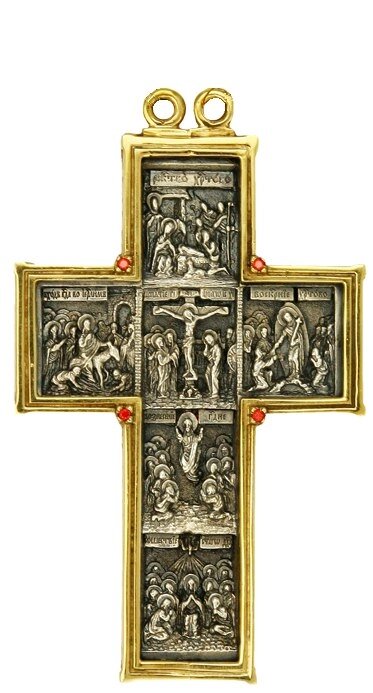 Хрест для священнослужителя латунний посріблений з фрагментарною позолотою від компанії Іконна лавка - фото 1