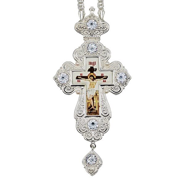 Хрест для священнослужителя латунний посріблений з ланцюгом від компанії Іконна лавка - фото 1