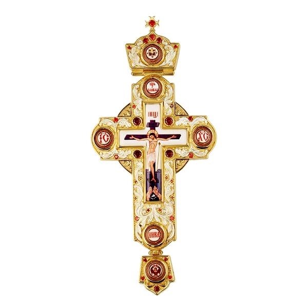 Хрест для священнослужителя латунний позолочений із принтом від компанії Іконна лавка - фото 1