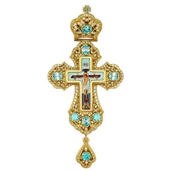 Хрест для священнослужителя латунний позолочений із принтом від компанії Іконна лавка - фото 1