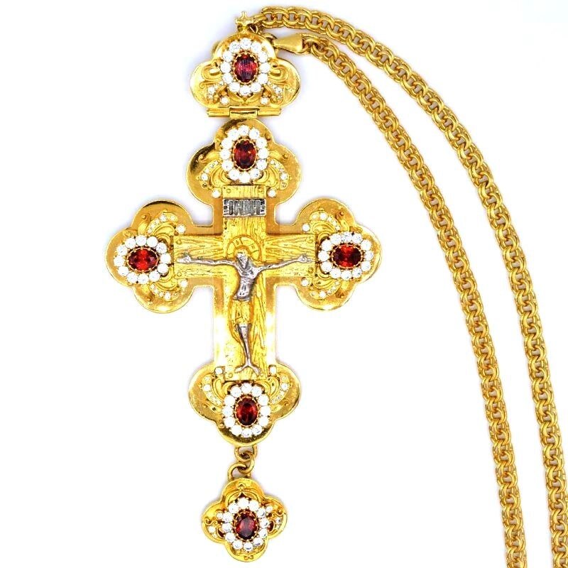 Хрест для священнослужителя латунний позолочений із розп'яттям та ланцюгом від компанії Іконна лавка - фото 1