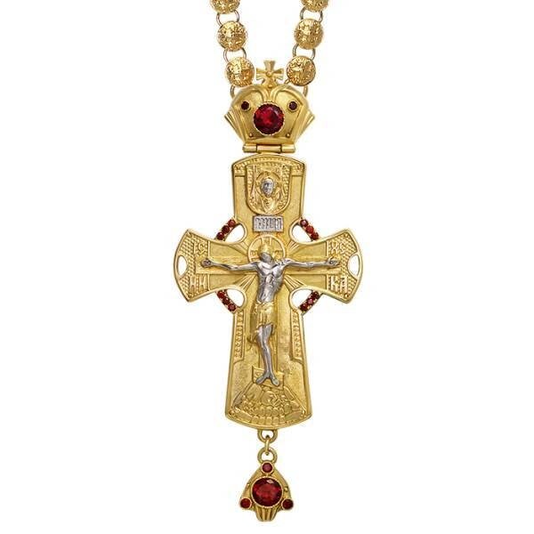 Хрест для священнослужителя латунний позолочений із вставками та ланцюгом від компанії Іконна лавка - фото 1