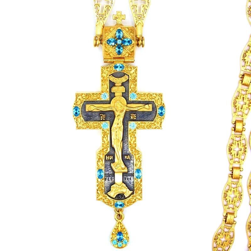Хрест для священнослужителя латунний позолочений та з ланцюгом від компанії Іконна лавка - фото 1