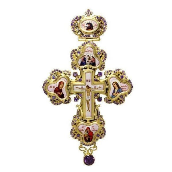 Хрест для священнослужителя латунний позолочений з принтами та вставками від компанії Іконна лавка - фото 1