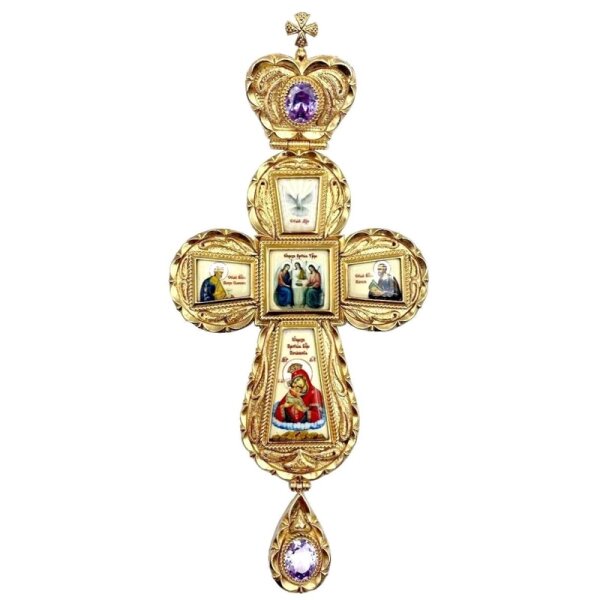 Хрест для священнослужителя латунний позолочений з принтами від компанії Іконна лавка - фото 1