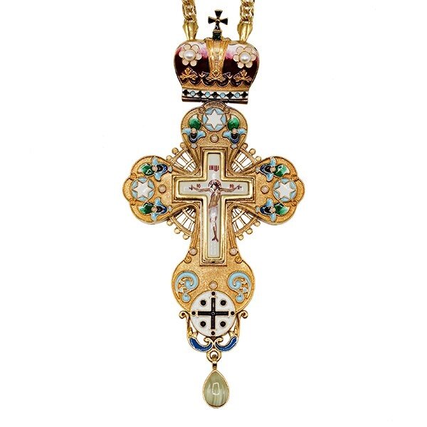 Хрест для священнослужителя латунний позолочений з принтом та ланцюгом від компанії Іконна лавка - фото 1