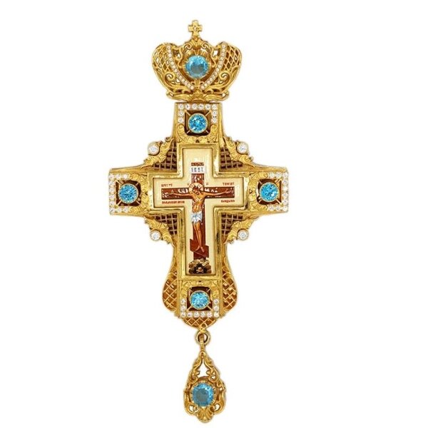 Хрест для священнослужителя латунний позолочений з принтом та вставками, без ланцюга від компанії Іконна лавка - фото 1