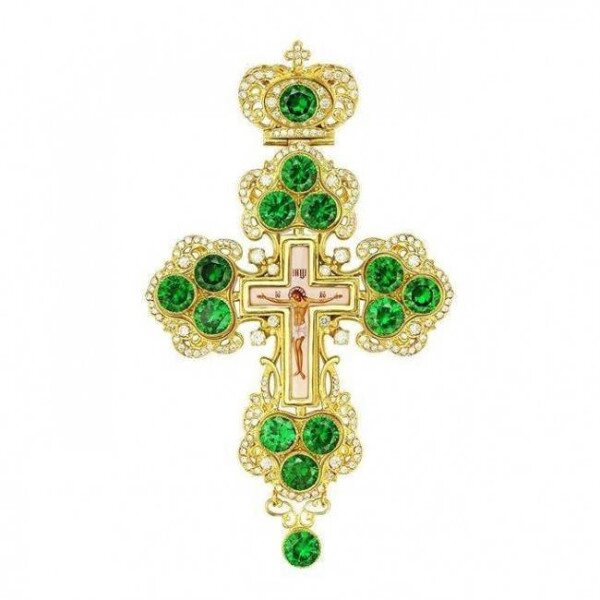 Хрест для священнослужителя латунний позолочений з принтом та вставками від компанії Іконна лавка - фото 1