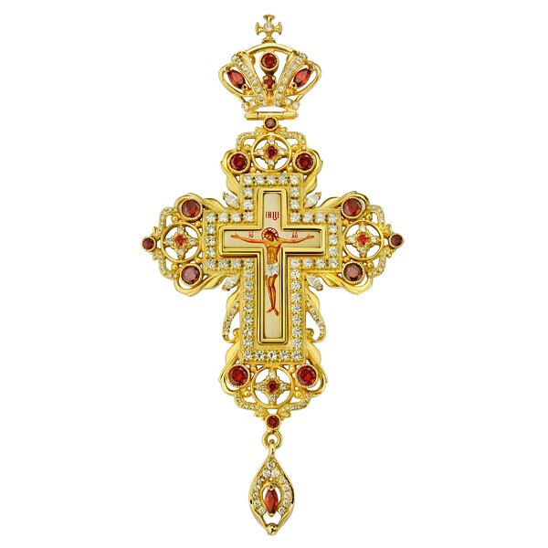 Хрест для священнослужителя латунний позолочений з принтом та вставками від компанії Іконна лавка - фото 1