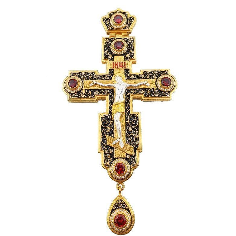 Хрест для священнослужителя латунний позолочений зі вставками та емаллю від компанії Іконна лавка - фото 1
