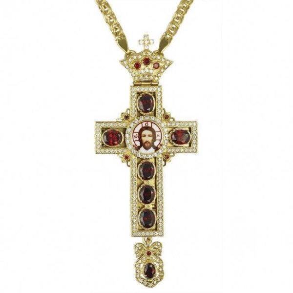 Хрест для священнослужителя латунний у позолоті з ланцюгом від компанії Іконна лавка - фото 1
