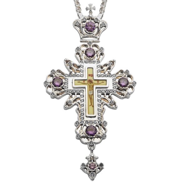 Хрест для священнослужителя латунний з латунним принтом та ланцюгом від компанії Іконна лавка - фото 1