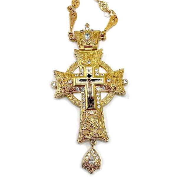 Хрест для священнослужителя латунний з прикрасами та ланцюгом від компанії Іконна лавка - фото 1
