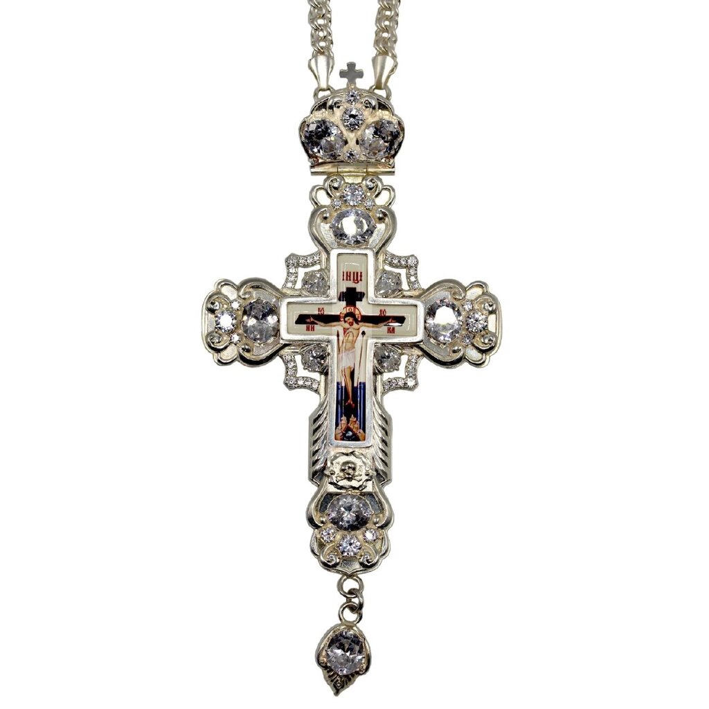 Хрест для священнослужителя латунний з принтом та ланцюгом від компанії Іконна лавка - фото 1