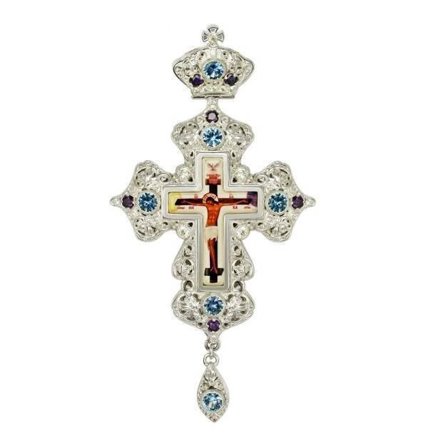 Хрест для священнослужителя латунний з принтом та вставками від компанії Іконна лавка - фото 1