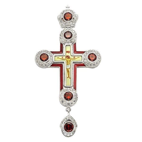 Хрест для священнослужителя латунний з принтом, вставками та емаллю від компанії Іконна лавка - фото 1