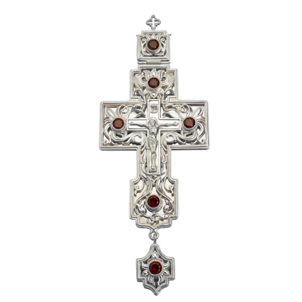 Хрест для священнослужителя латунний зі вставками та ливарним розп'яттям від компанії Іконна лавка - фото 1