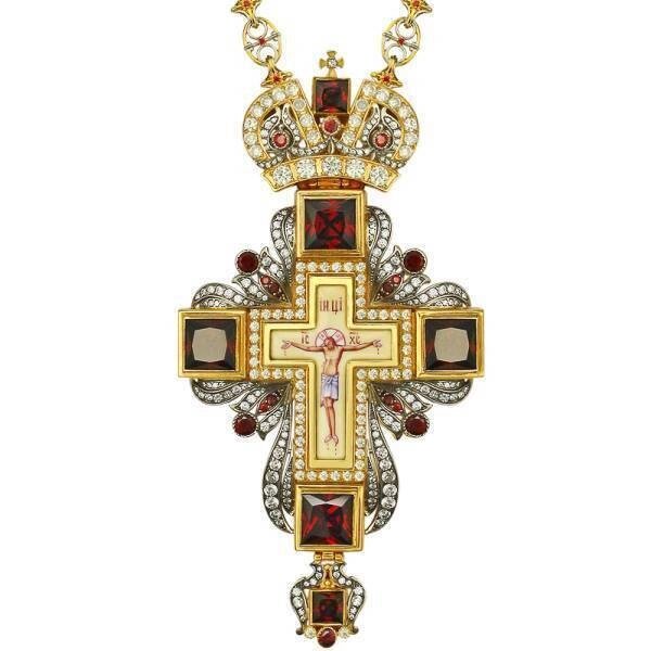 Хрест для священнослужителя позолочений фініфтевим розп'яттям та ланцюгом від компанії Іконна лавка - фото 1