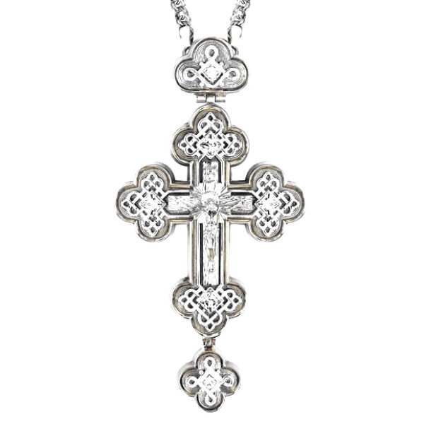 Хрест для священнослужителя срібний із фрагментарною позолотою та ланцюгом від компанії Іконна лавка - фото 1