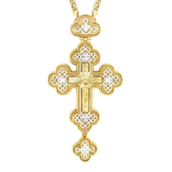 Хрест для священнослужителя срібний позолочений з ланцюгом від компанії Іконна лавка - фото 1