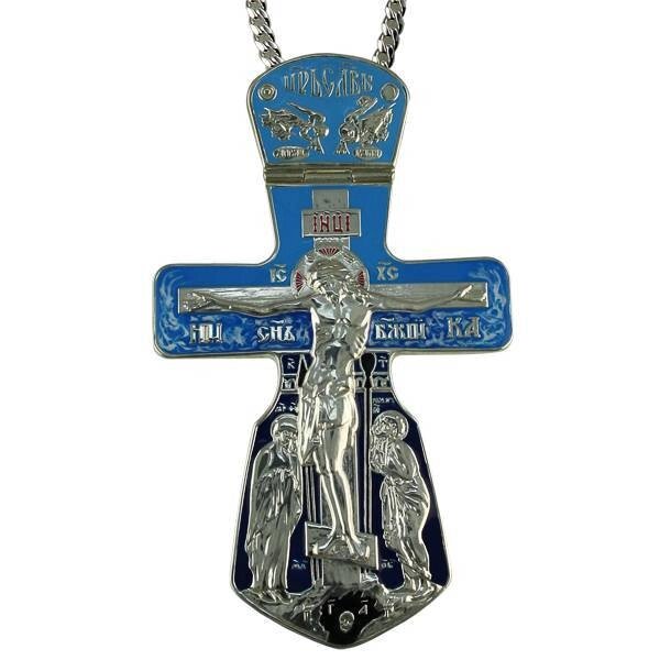 Хрест для священнослужителя срібний з емаллю та ланцюгом від компанії Іконна лавка - фото 1