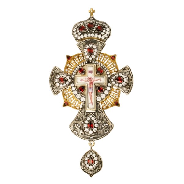 Хрест для священнослужителя срібний з фініфтевим розп'яттям та вставками від компанії Іконна лавка - фото 1