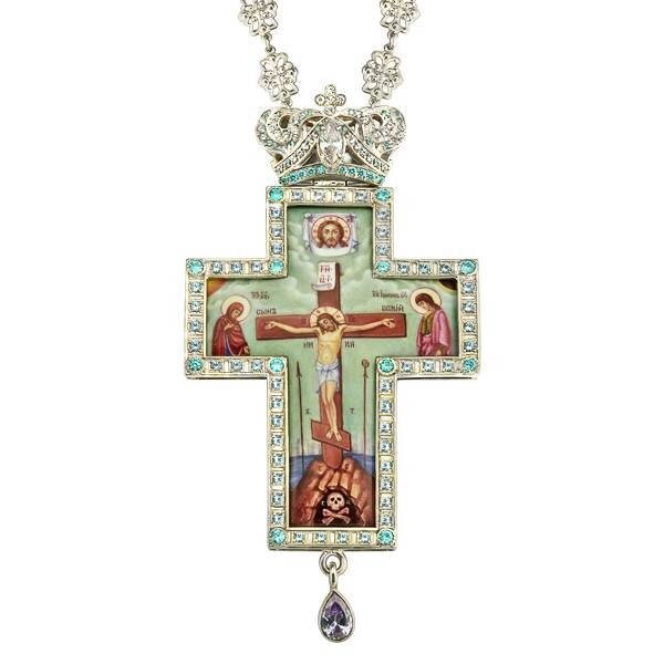 Хрест для священнослужителя срібний з фініфтю та ланцюгом від компанії Іконна лавка - фото 1