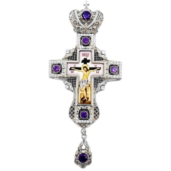 Хрест для священнослужителя срібний з латунним принтом, фрагментарною позолотою та вставками від компанії Іконна лавка - фото 1