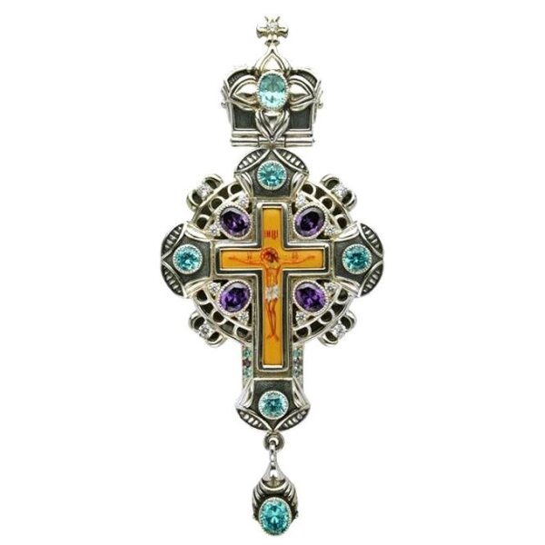 Хрест для священнослужителя срібний з латунним принтом та вставками від компанії Іконна лавка - фото 1