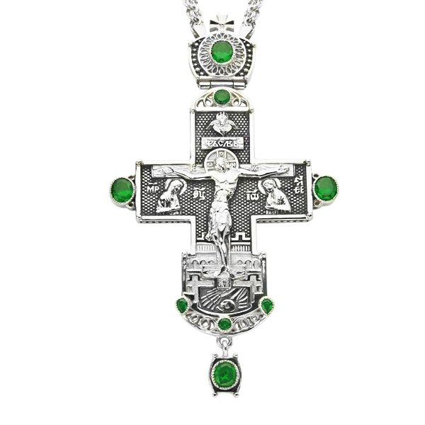 Хрест для священнослужителя срібний зі вставками, оксидуванням та ланцюгом від компанії Іконна лавка - фото 1