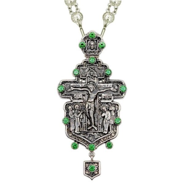 Хрест для священнослужителя срібний зі вставками, оксидуванням та ланцюгом від компанії Іконна лавка - фото 1
