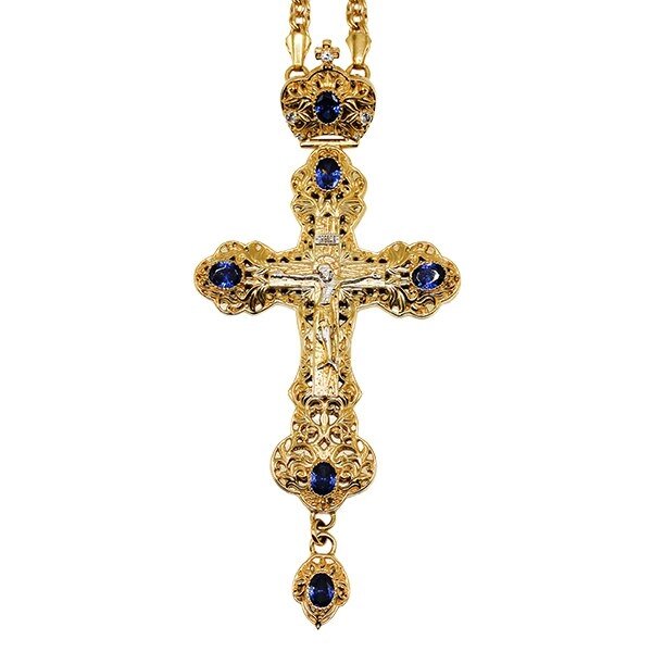 Хрест для священнослужителя з латуні позолочений із ланцюгом від компанії Іконна лавка - фото 1